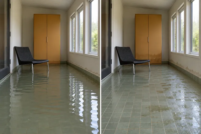 Water Extraction Near Town Park — matched before and after room with bulk water removed and dampness remaining