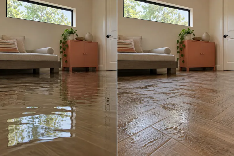 Water Extraction Near Oliver Nature Park — matched before and after room with bulk water removed and dampness remaining