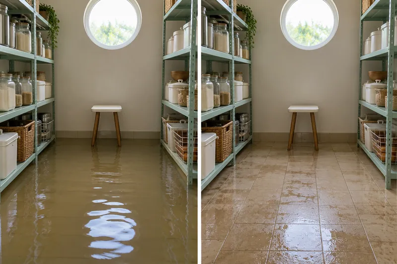 Water Extraction Near Donald R. Barg Park — matched before and after room with bulk water removed and dampness remaining