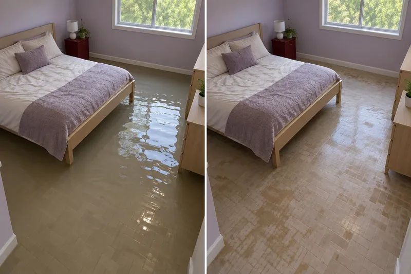 Water Extraction Near Katherine Rose Memorial Park — matched before and after room with bulk water removed and dampness remaining